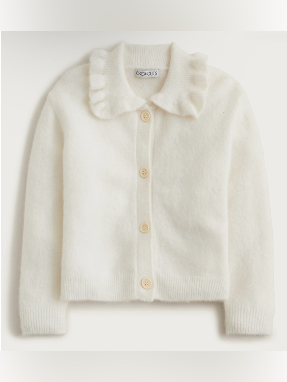 J. Crew Crewcuts Girls' Ruffle-collar Cardigan Sweater Supersoft Yarn Ivory